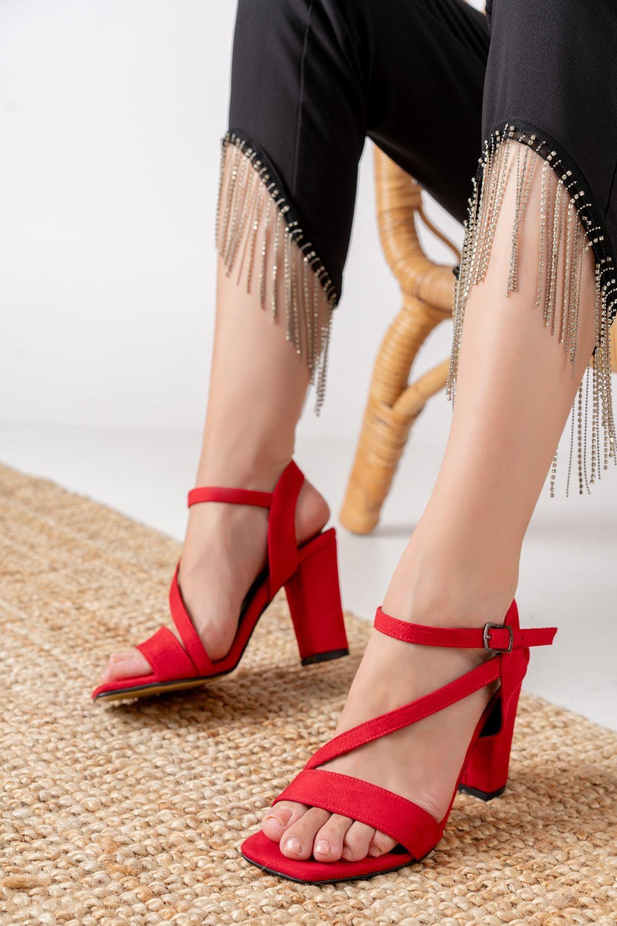 Rashin Red Suede High Heels Women's Shoes - STREETMODE™