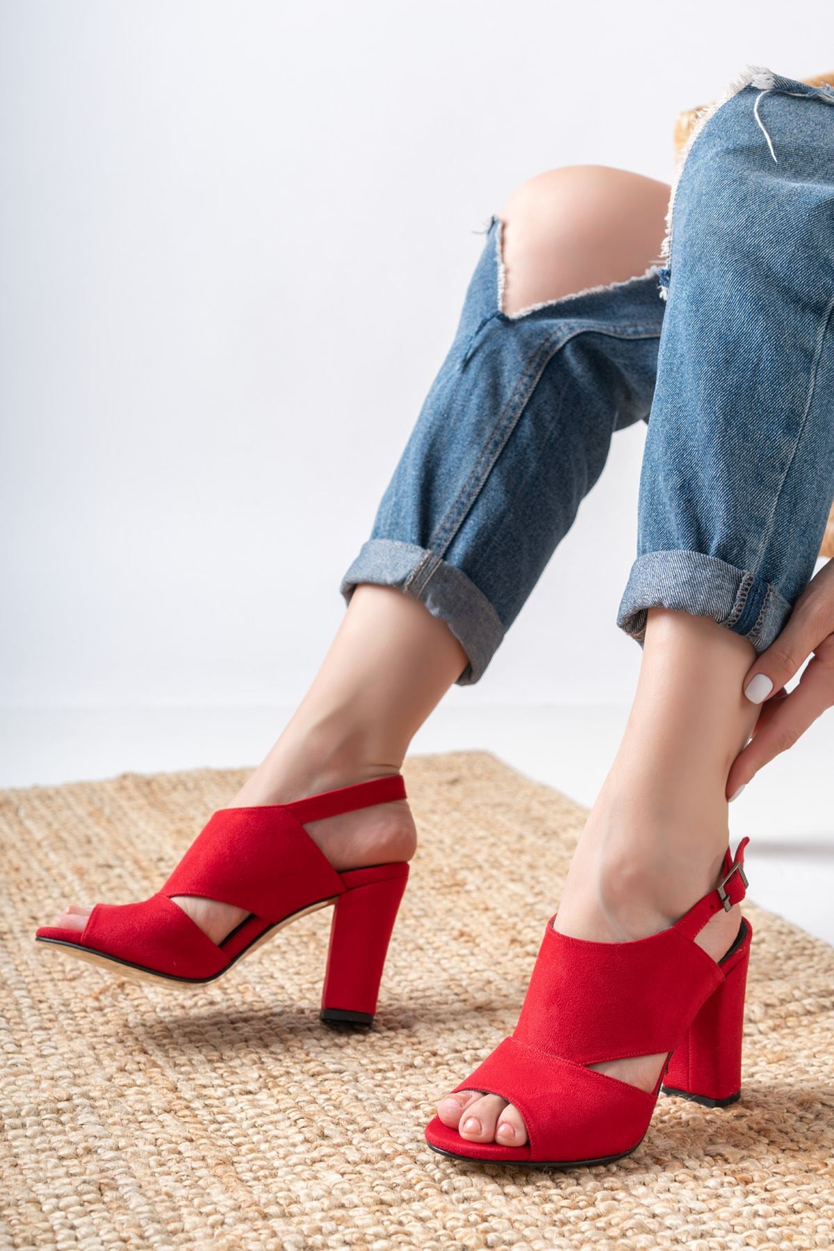 Seila Red Suede High Heels Women's Shoes - STREETMODE™