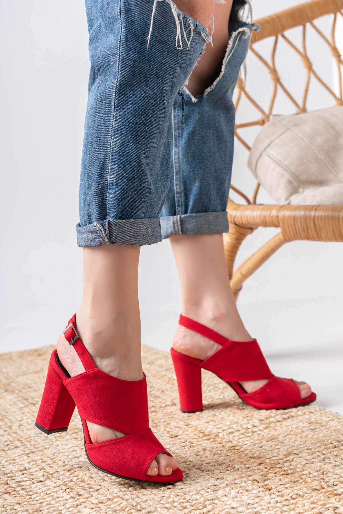 Seila Red Suede High Heels Women's Shoes - STREETMODE™