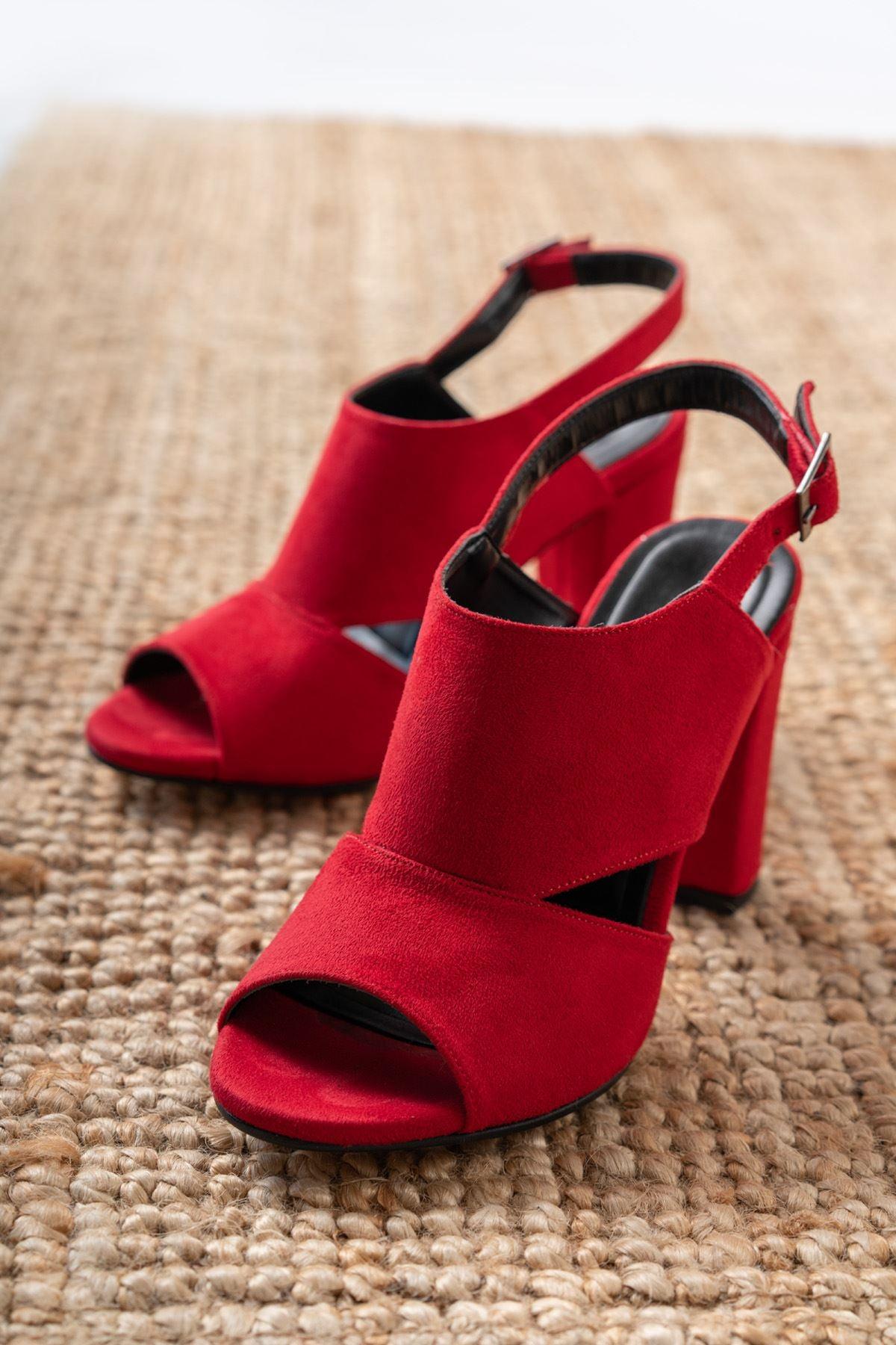 Seila Red Suede High Heels Women's Shoes - STREETMODE™