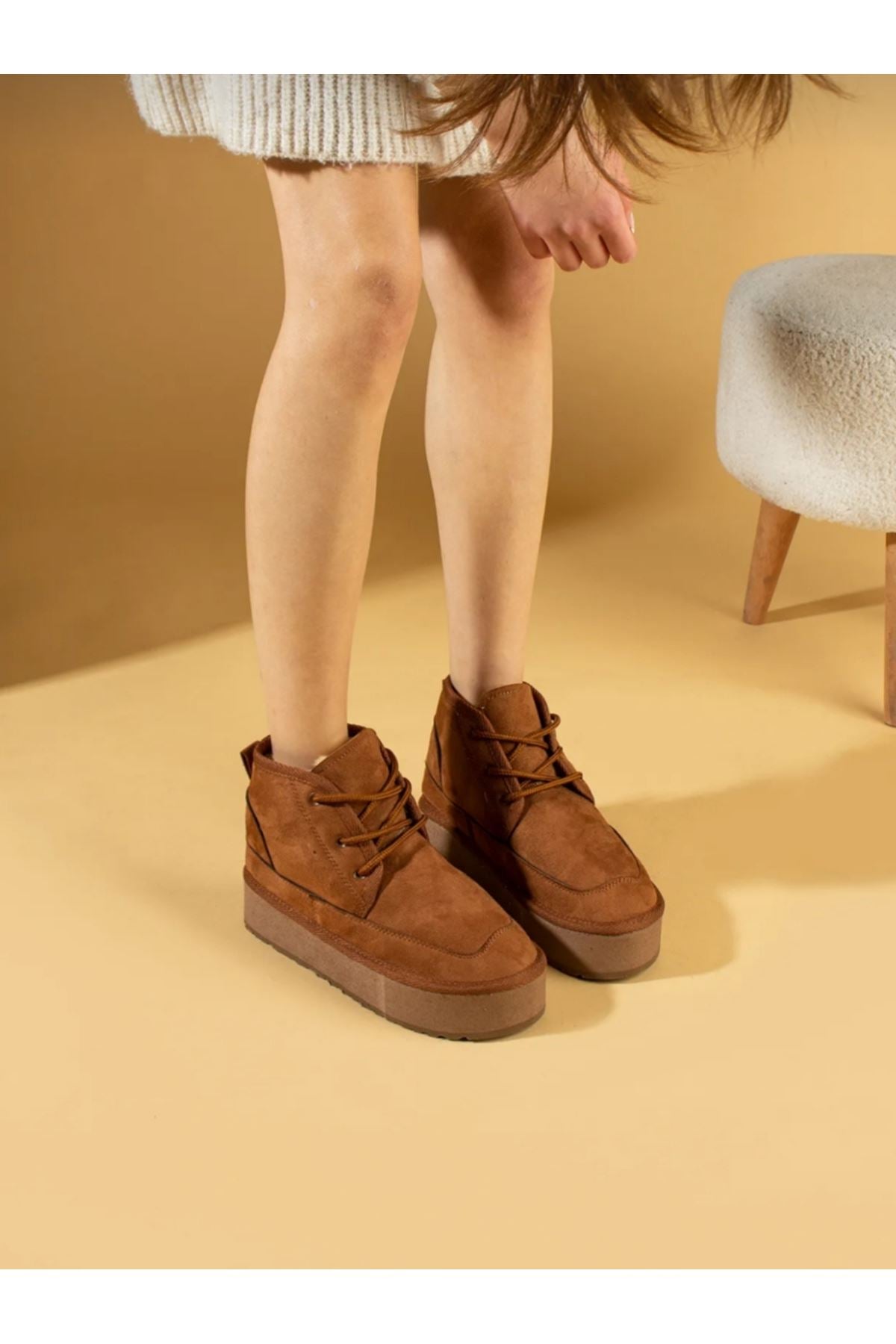Sesil tan suede lace-up women's boots - STREETMODE™