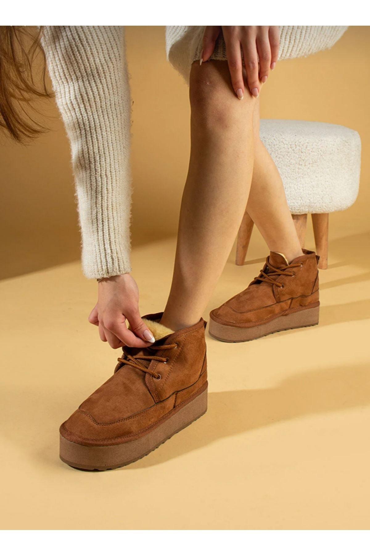 Sesil tan suede lace-up women's boots - STREETMODE™