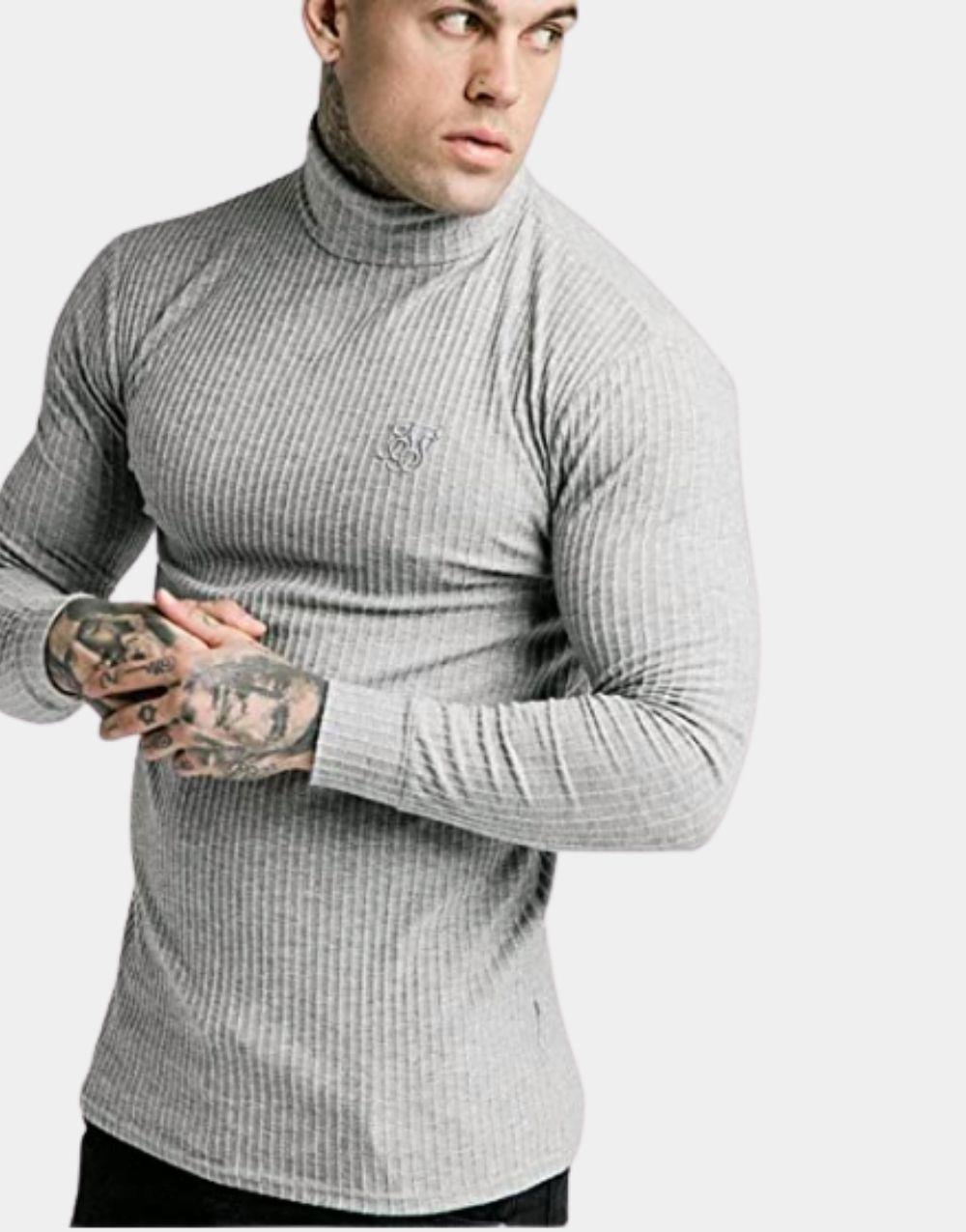 SikSilk Brushed Knit Men's Fisherman Jumper Gray - STREETMODE™