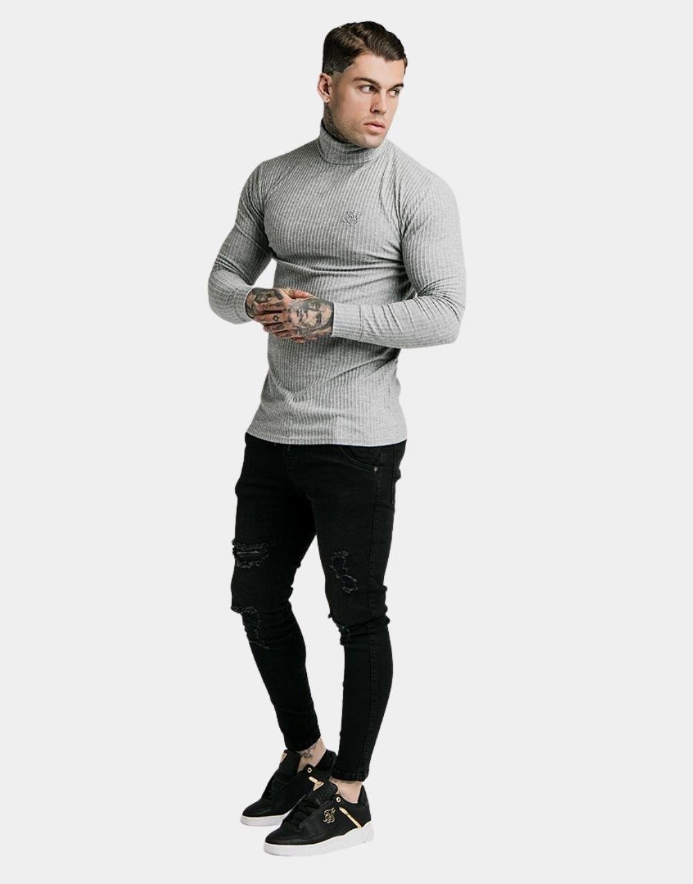 SikSilk Brushed Knit Men's Fisherman Jumper Gray - STREETMODE™