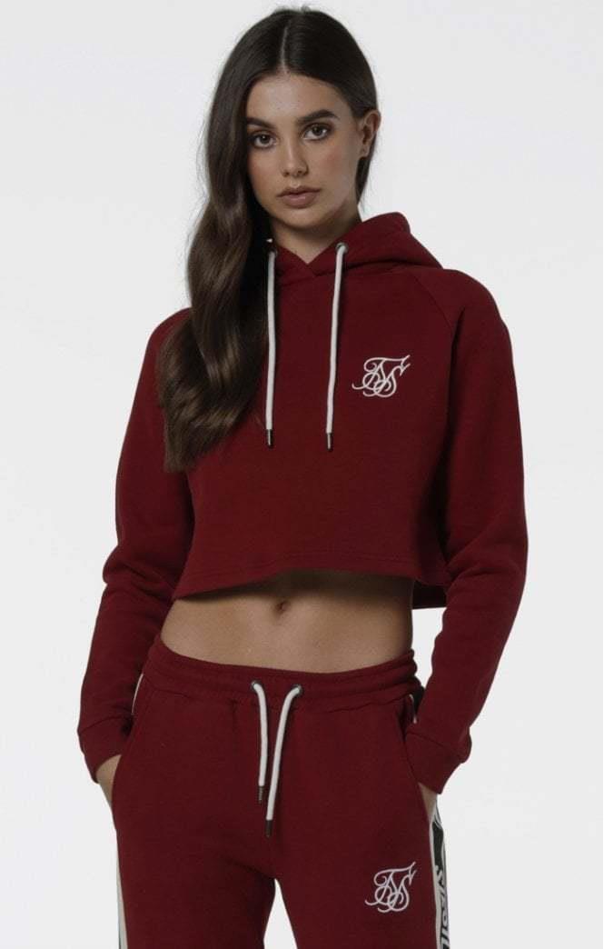 SikSilk Crop Claret Red Hooded Women's Sweatshirt - STREETMODE™