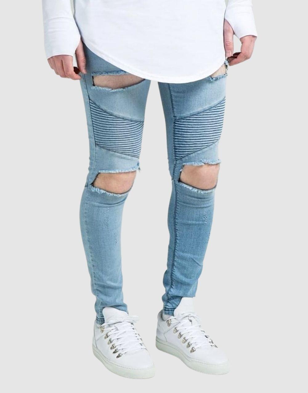 SikSilk Extreme Biker Blue Men's Jeans - STREETMODE™