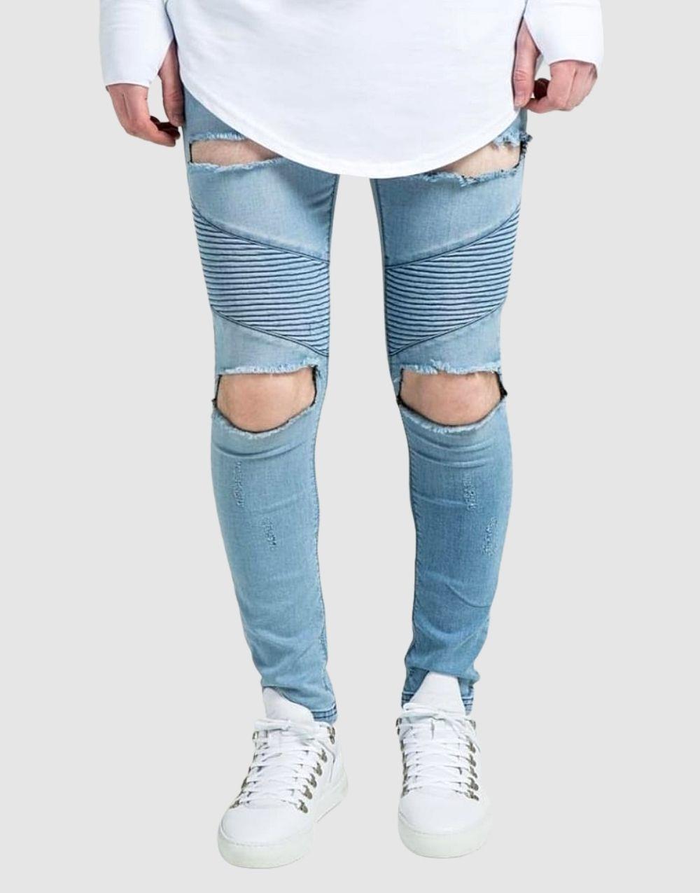 SikSilk Extreme Biker Blue Men's Jeans - STREETMODE™