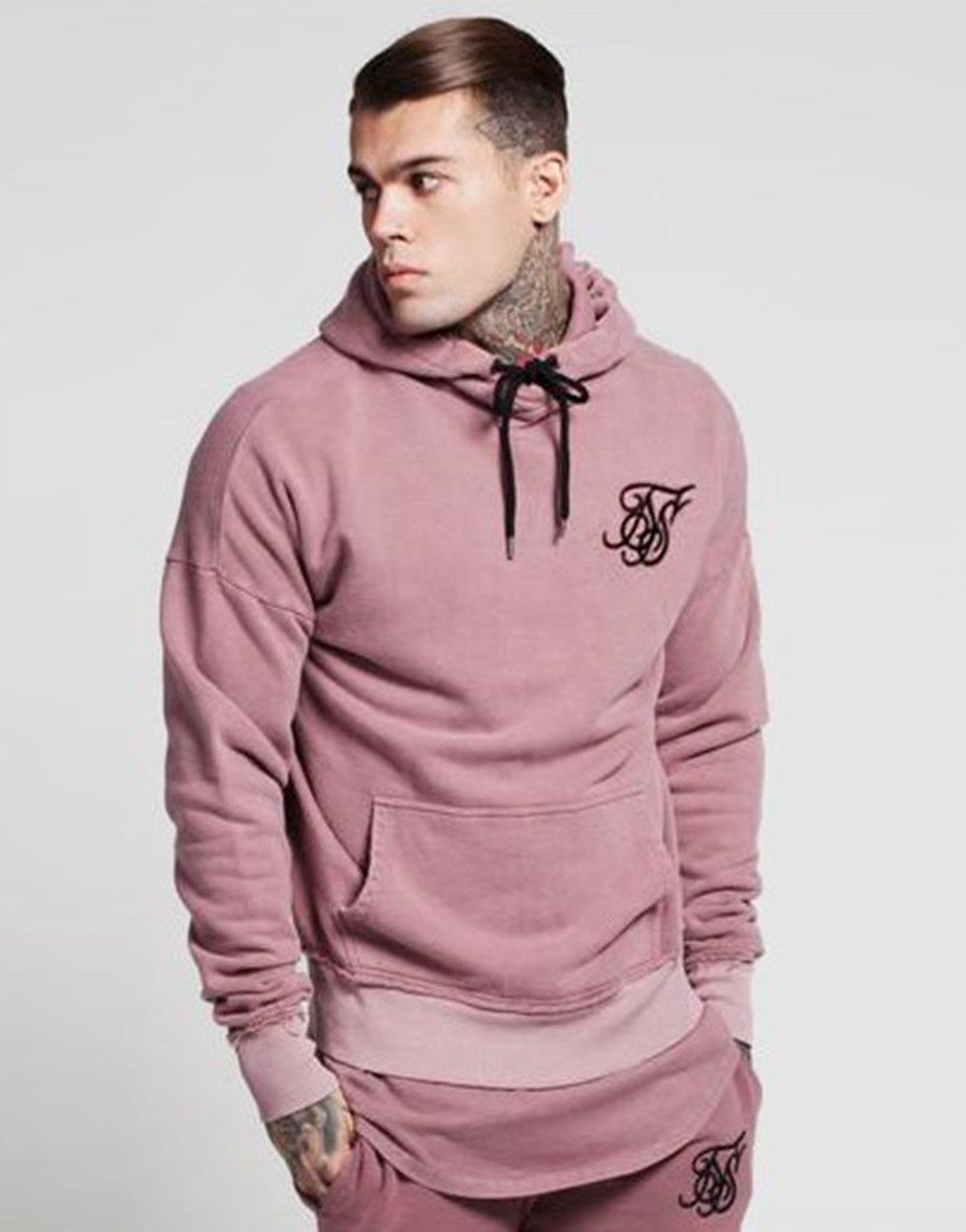 SikSilk Pink Shoulder Slim Fit Hoodie Sweatshirt - STREETMODE™