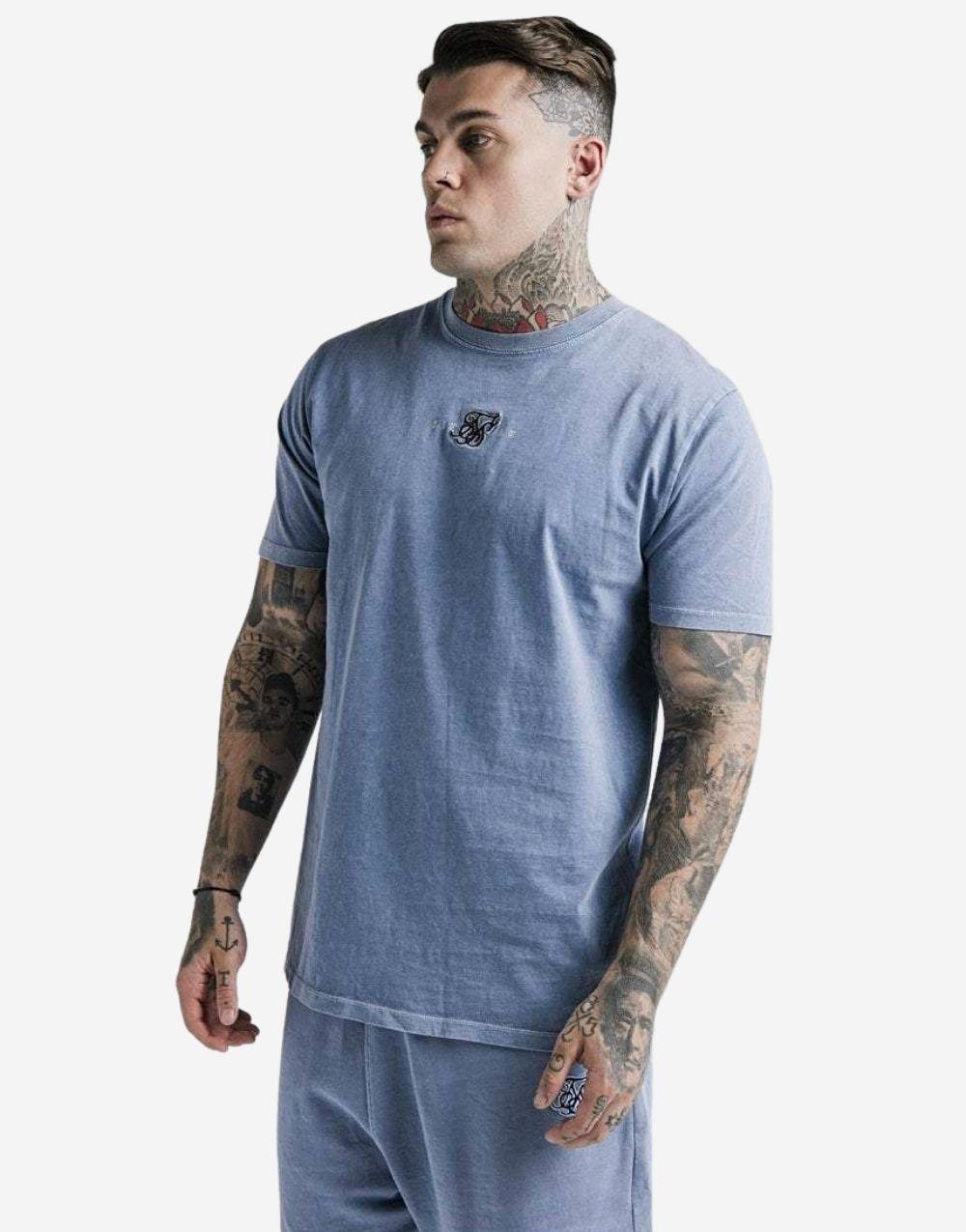 SikSilk Standard Fit Washed Blue T-Shirt - STREETMODE™