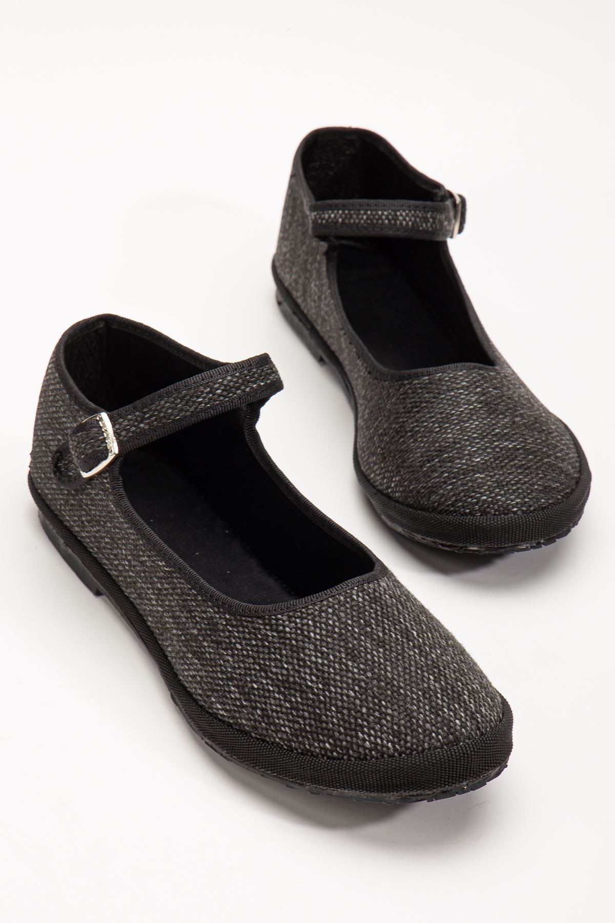 Smoked Linen Buckle Detailed Flat Sole Women's BallerinasSmoked Linen Buckle Detailed Flat Sole Women's Ballerinas - STREETMODE™