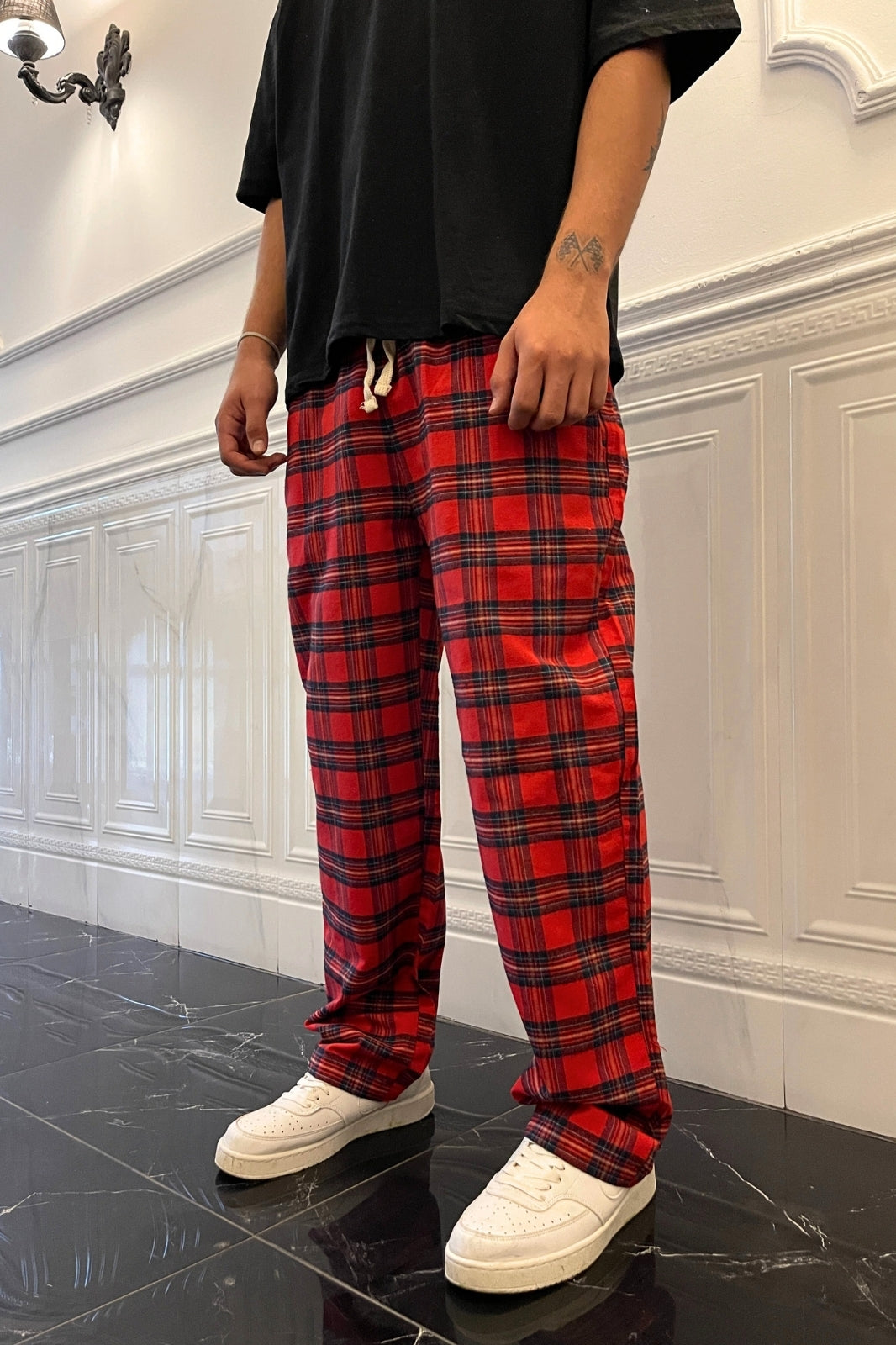 Square Patterned Red Pajama Sweatpants - STREETMODE™