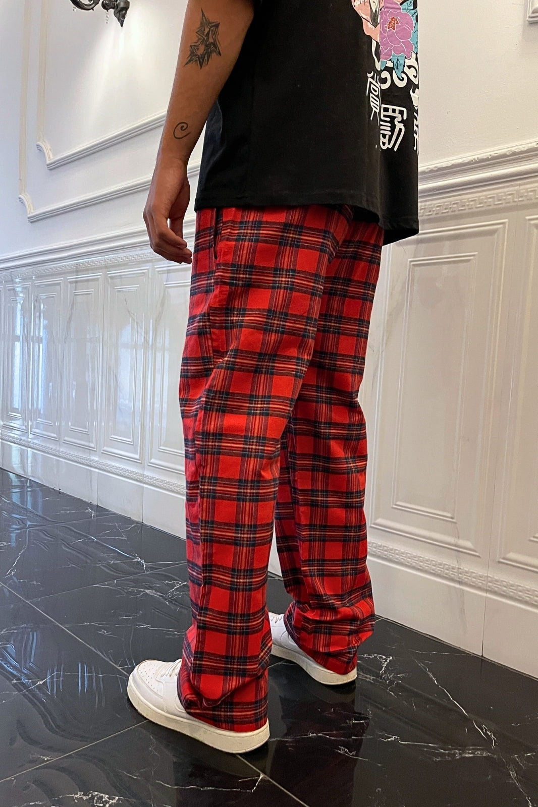 Square Patterned Red Pajama Sweatpants - STREETMODE™