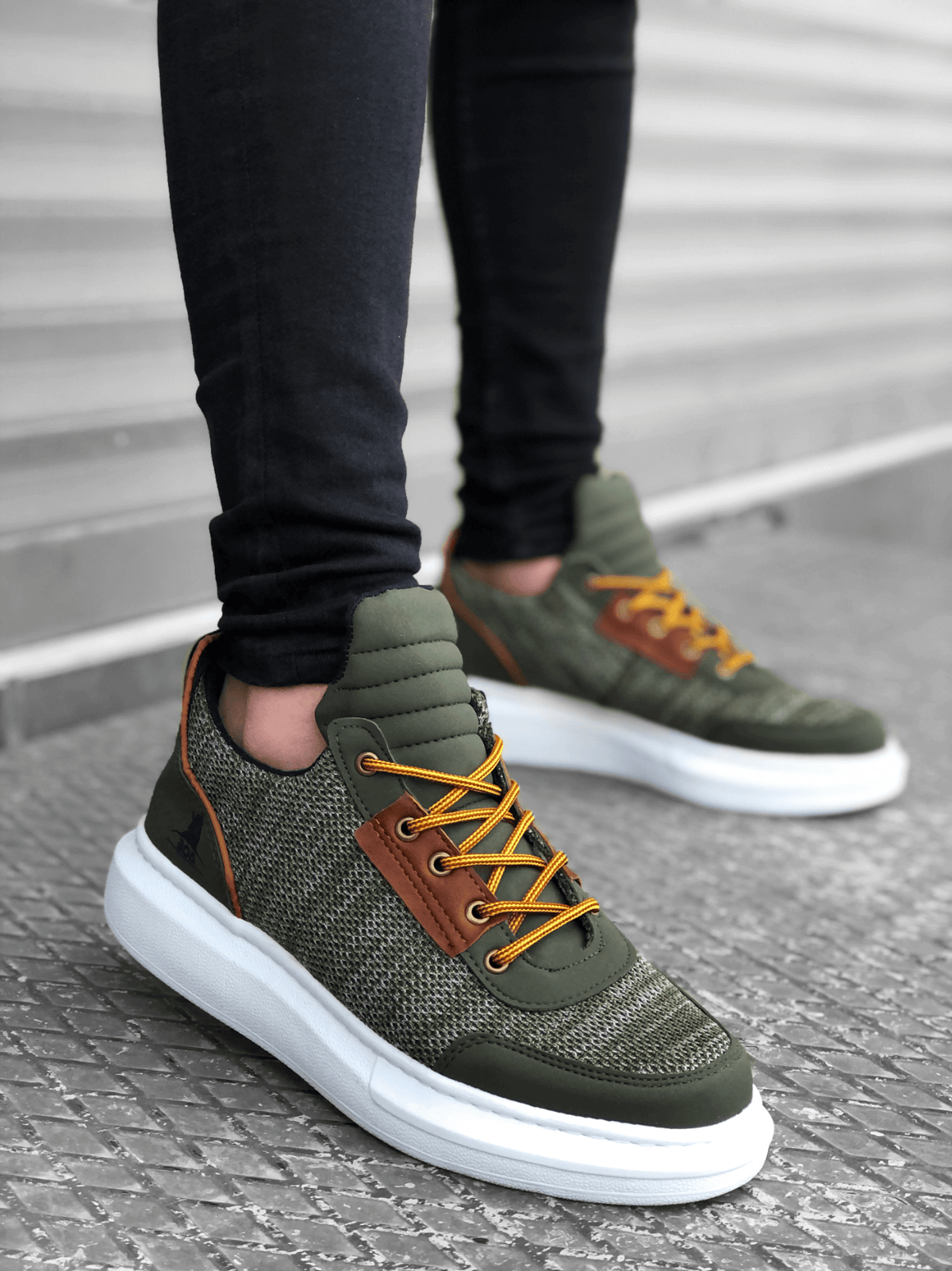 STM Sneaker BA0606 Lace-up Comfortable High Sole Khaki Casual Men's Sneakers - STREETMODE™