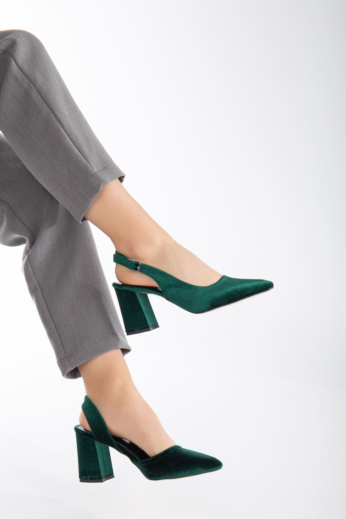 Tonia Khaki Velvet Heeled Women's Shoes - STREETMODE™
