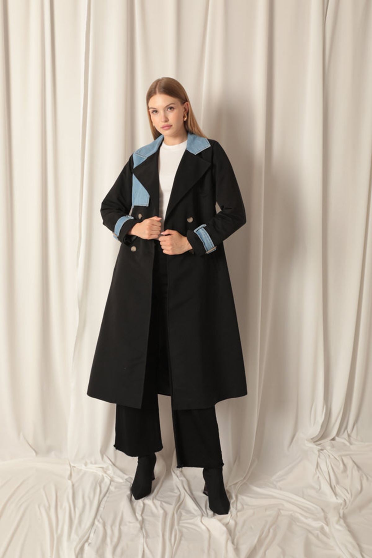 Torino Fabric Women's Black Trench Coat - STREETMODE™