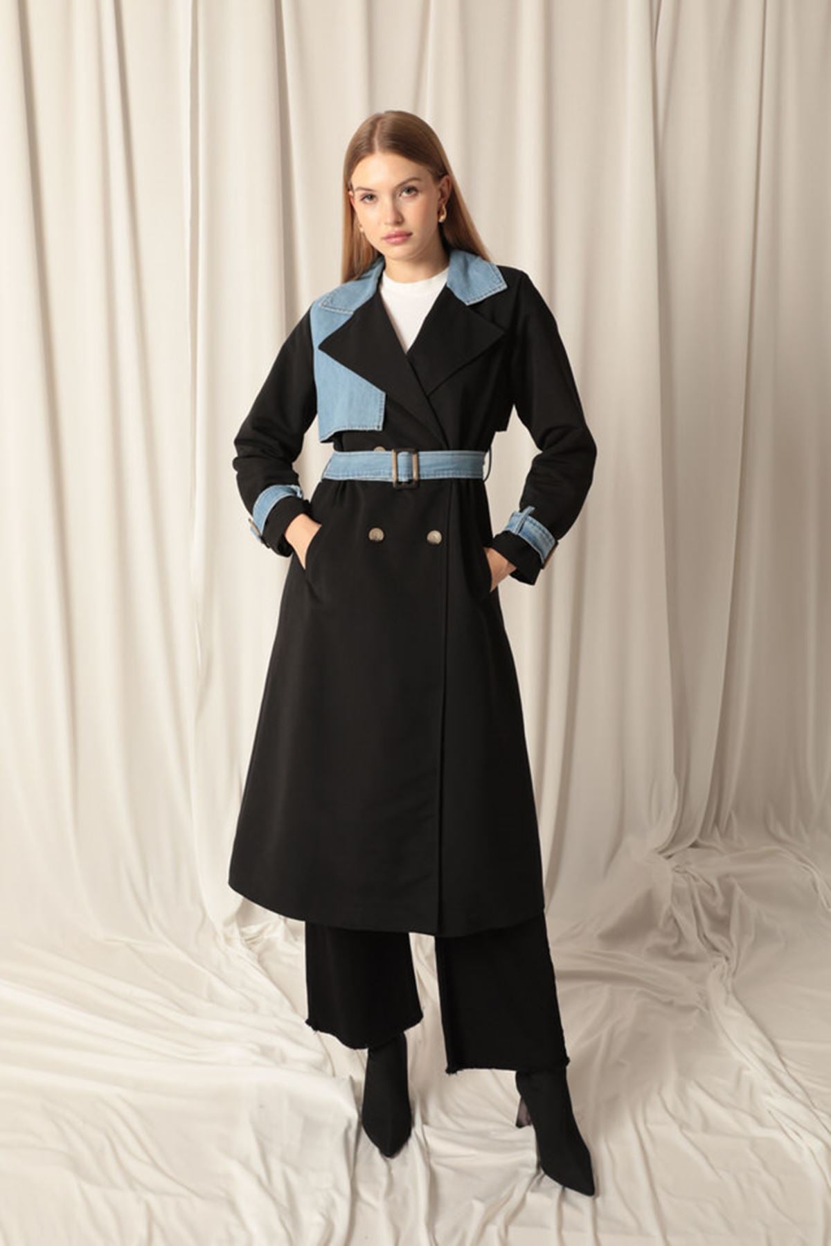 Torino Fabric Women's Black Trench Coat - STREETMODE™