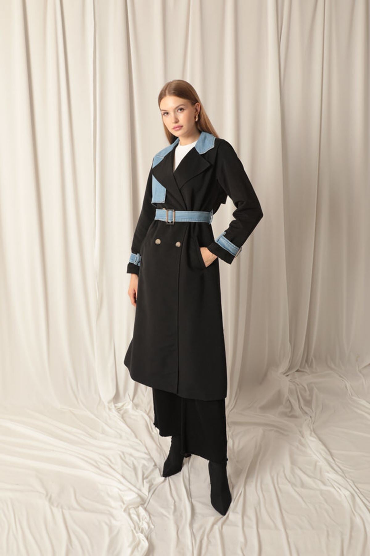 Torino Fabric Women's Black Trench Coat - STREETMODE™