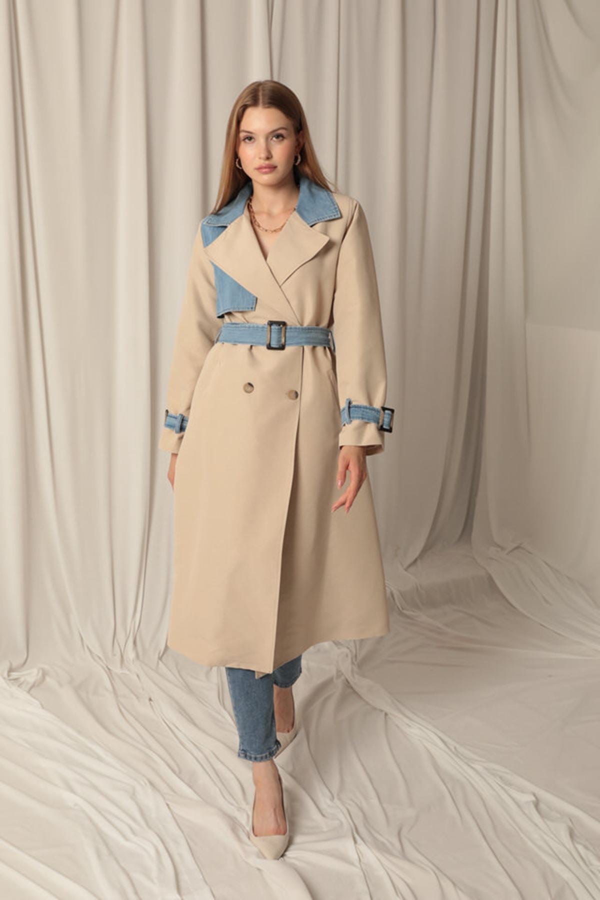 Torino Fabric Women's Stone Trench Coat - STREETMODE™