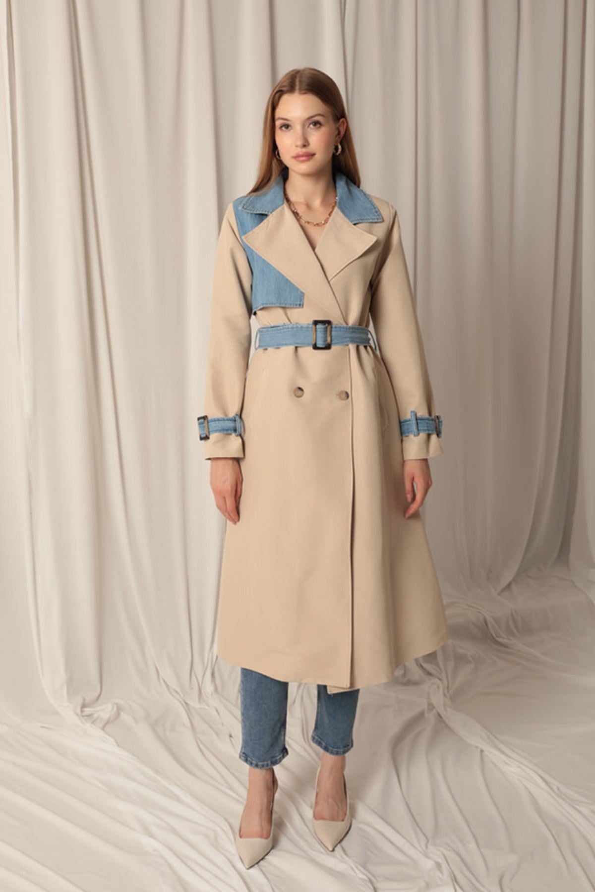 Torino Fabric Women's Stone Trench Coat - STREETMODE™