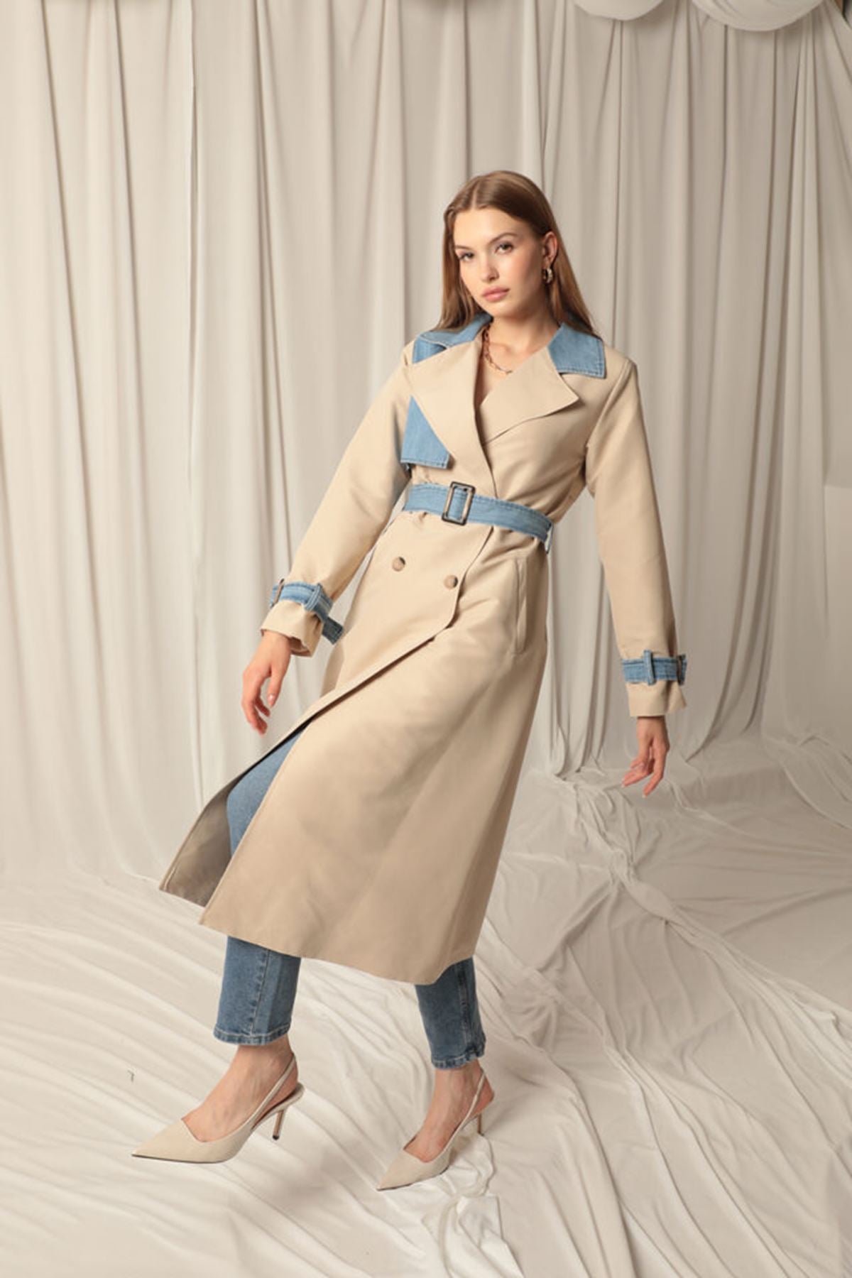 Torino Fabric Women's Stone Trench Coat - STREETMODE™