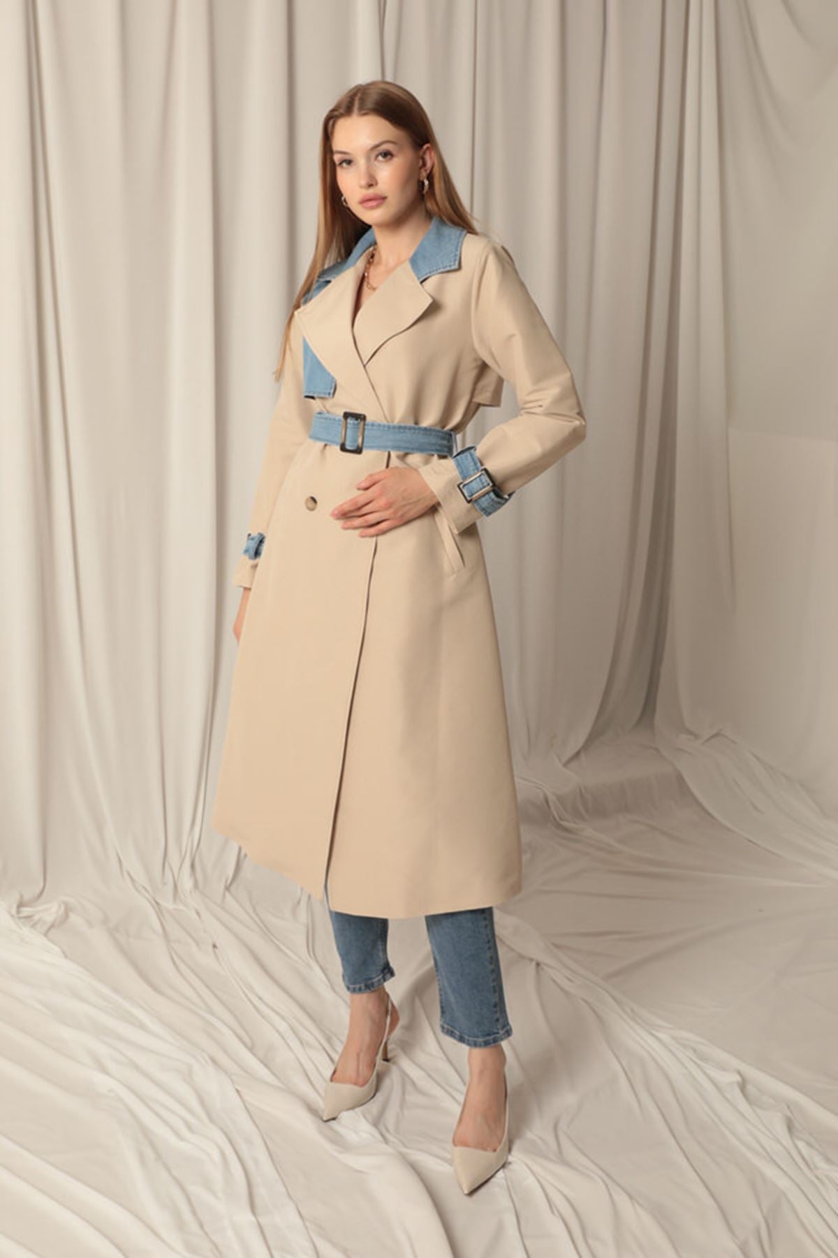 Torino Fabric Women's Stone Trench Coat - STREETMODE™