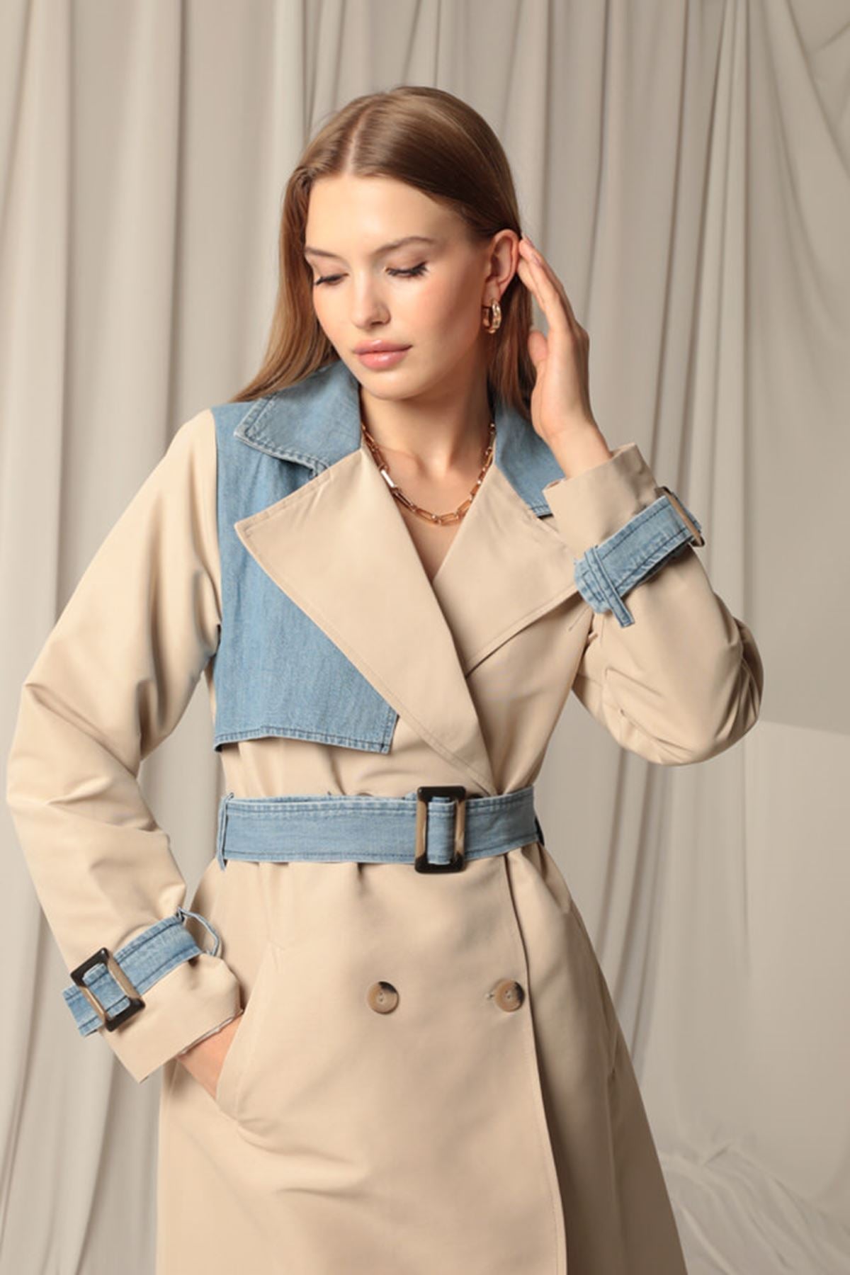 Torino Fabric Women's Stone Trench Coat - STREETMODE™