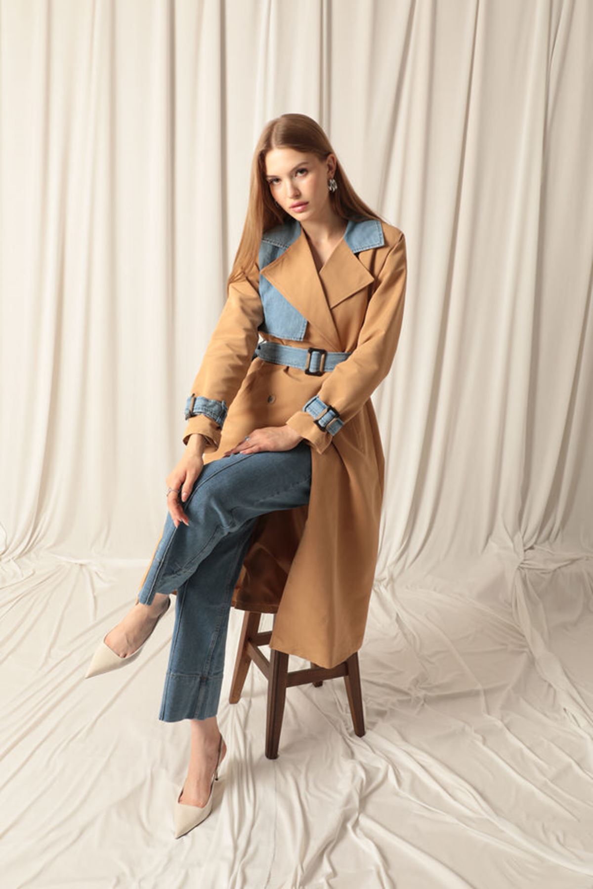 Torino Fabric Women's Tan Trench Coat - STREETMODE™