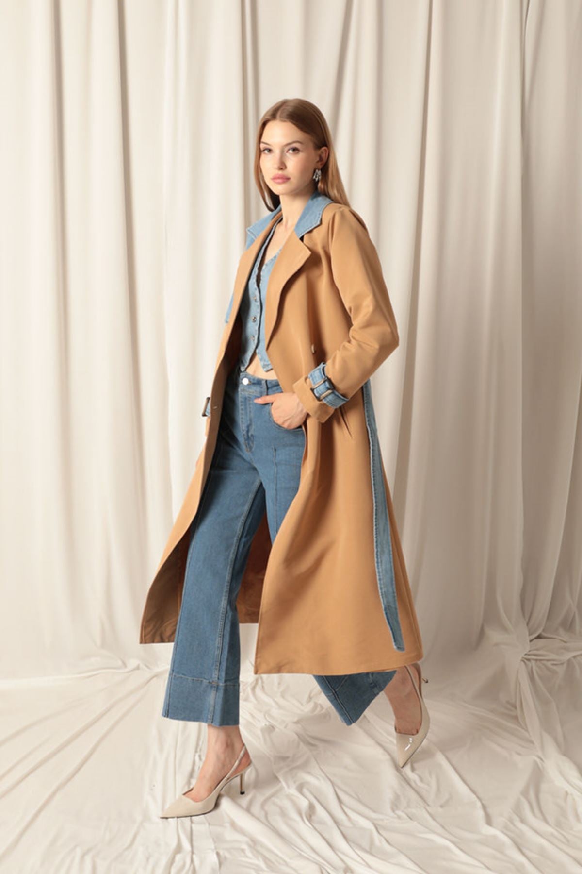 Torino Fabric Women's Tan Trench Coat - STREETMODE™