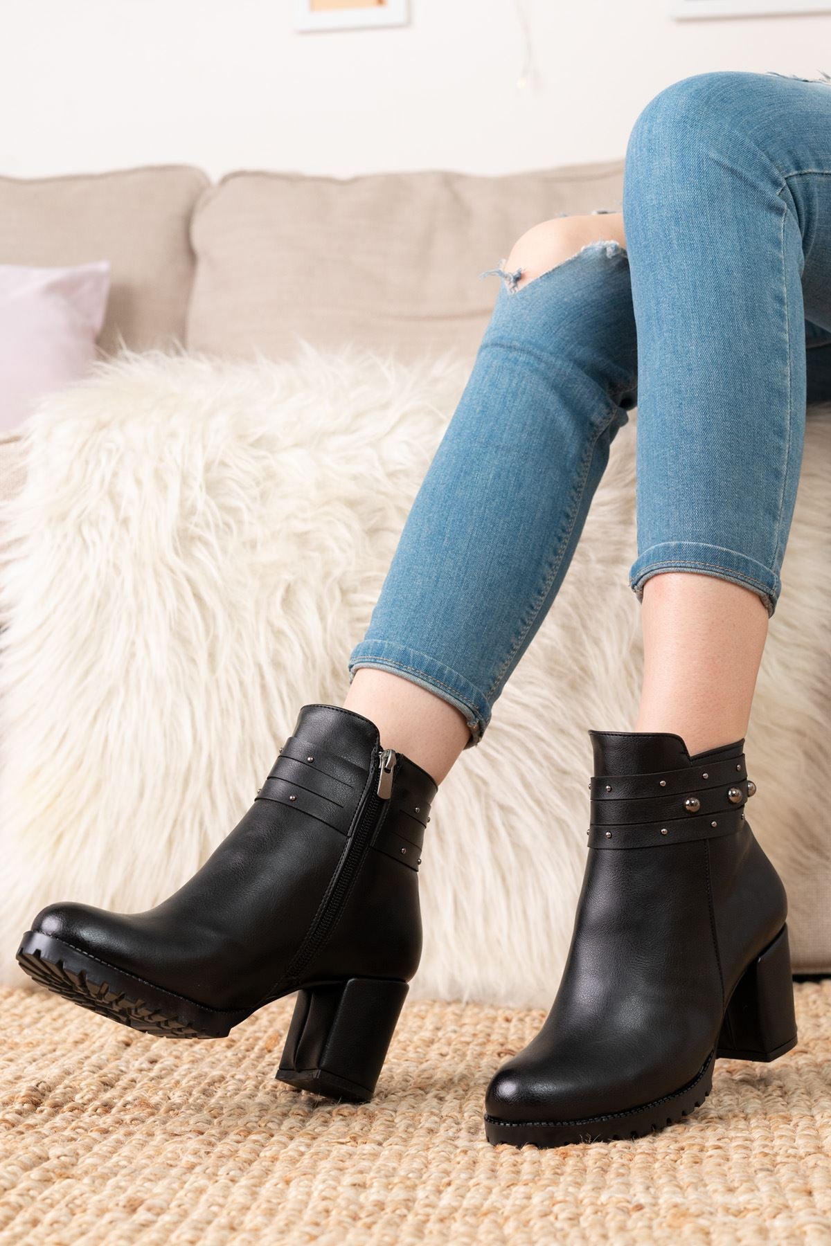 Ulyana Black Skin Heeled Women's Boots - STREETMODE™