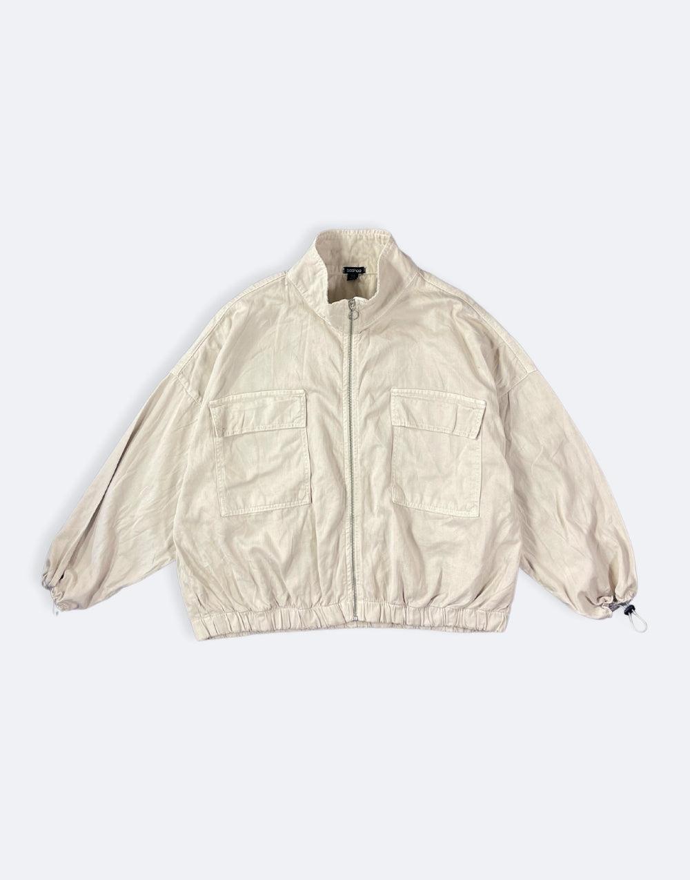 Unisex Premium Crop Zip Super Oversize Jacket Beige - STREETMODE™