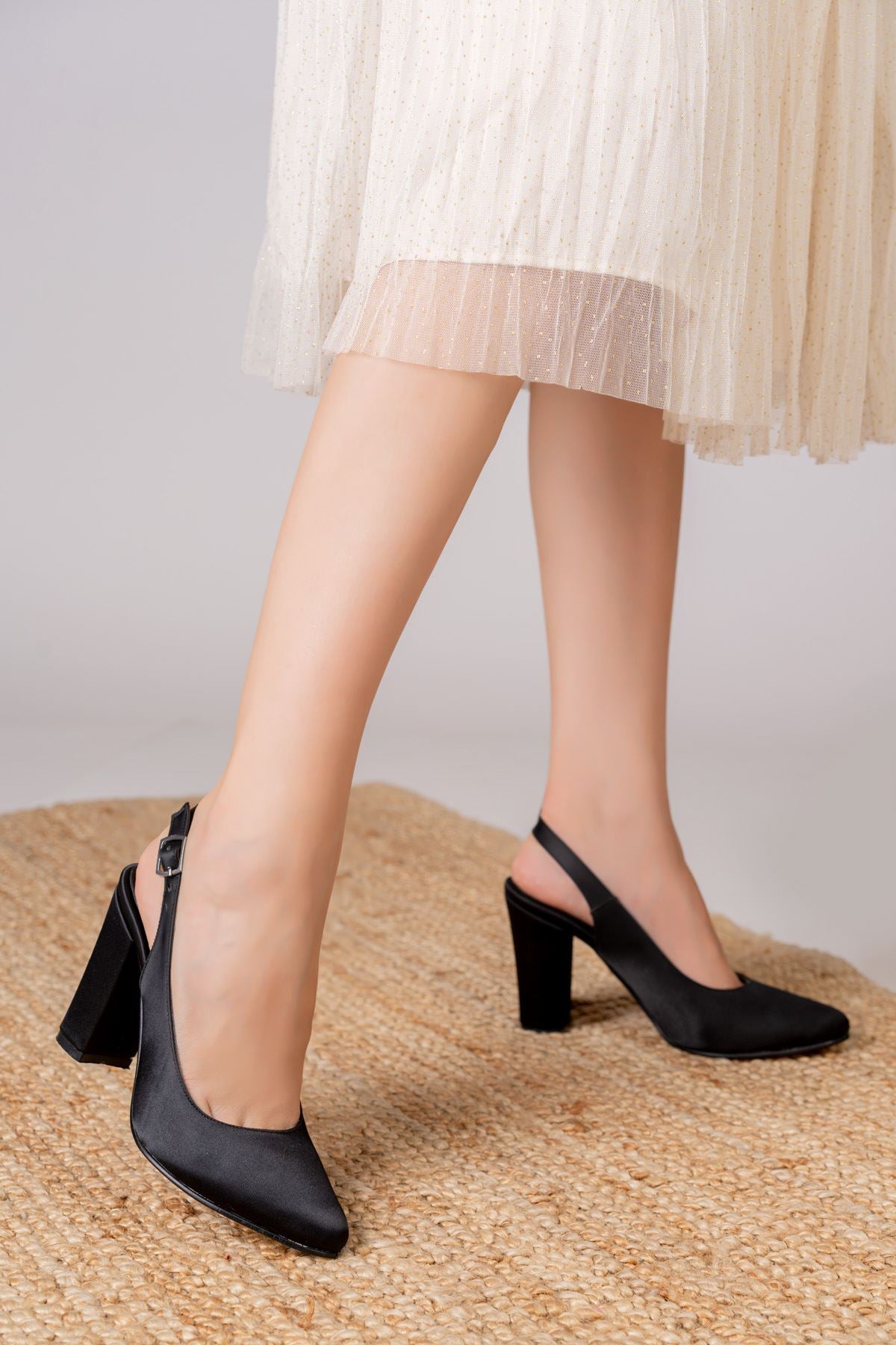 Vera Black Satin High Heeled Women's Shoes - STREETMODE™