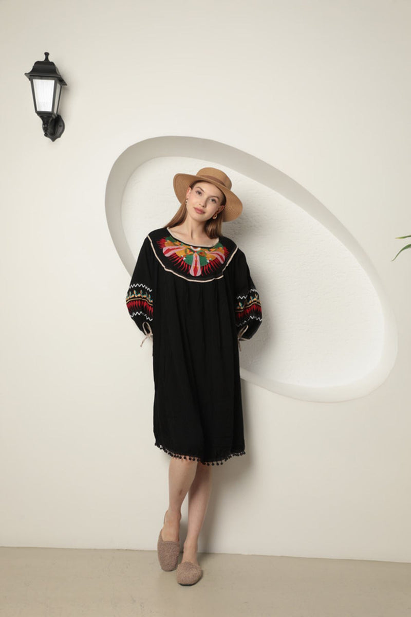 Viscose Fabric Embroidered Women's Dress-Black - STREETMODE™