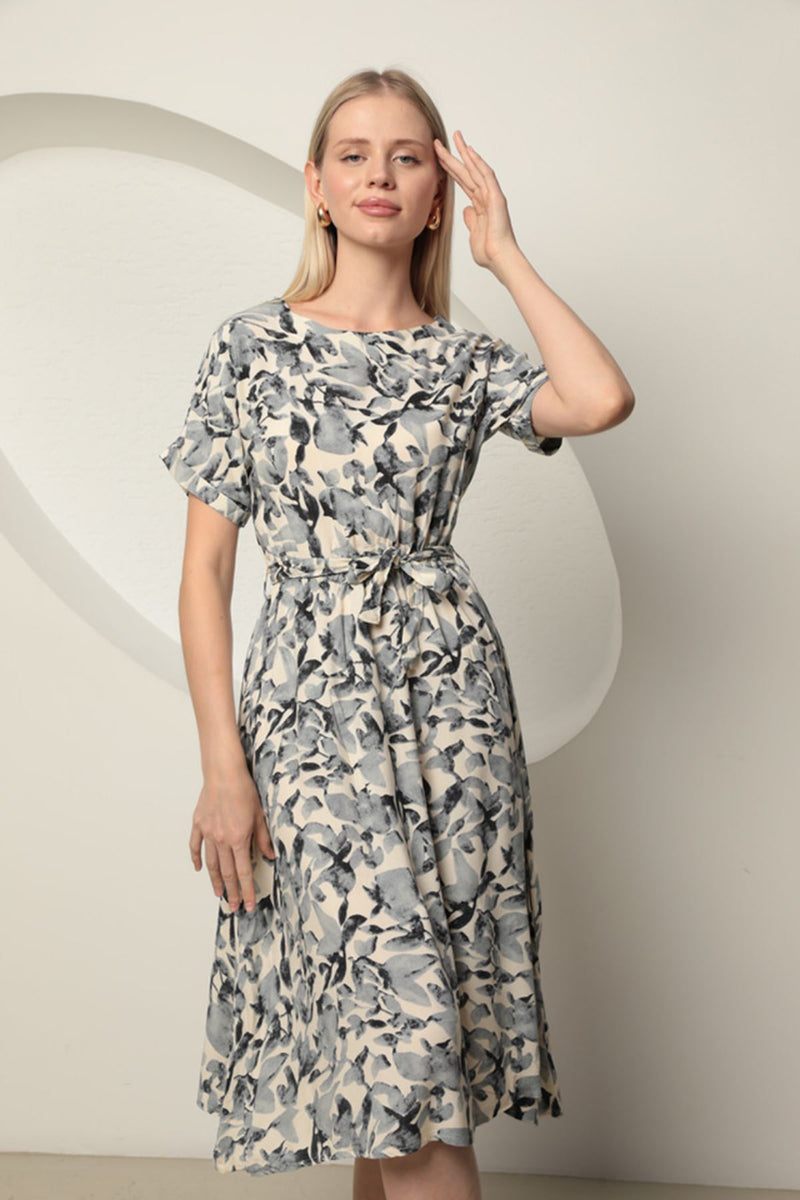 Viscose Fabric Flower Pattern Women's Dress-Black - STREETMODE™