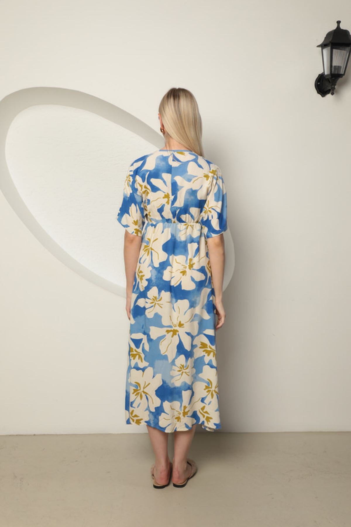 Viscose Fabric Flower Pattern Women's Dress-Blue - STREETMODE™