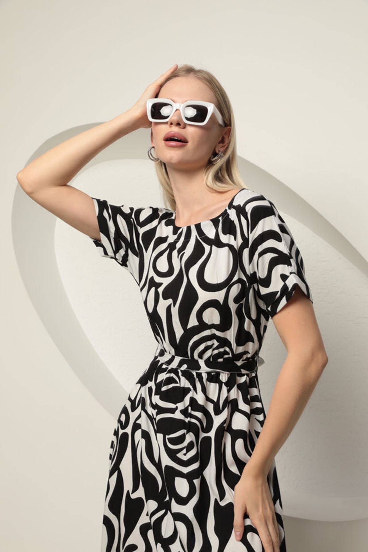 Viscose Fabric Wave Pattern Women's Dress-Black - STREETMODE™