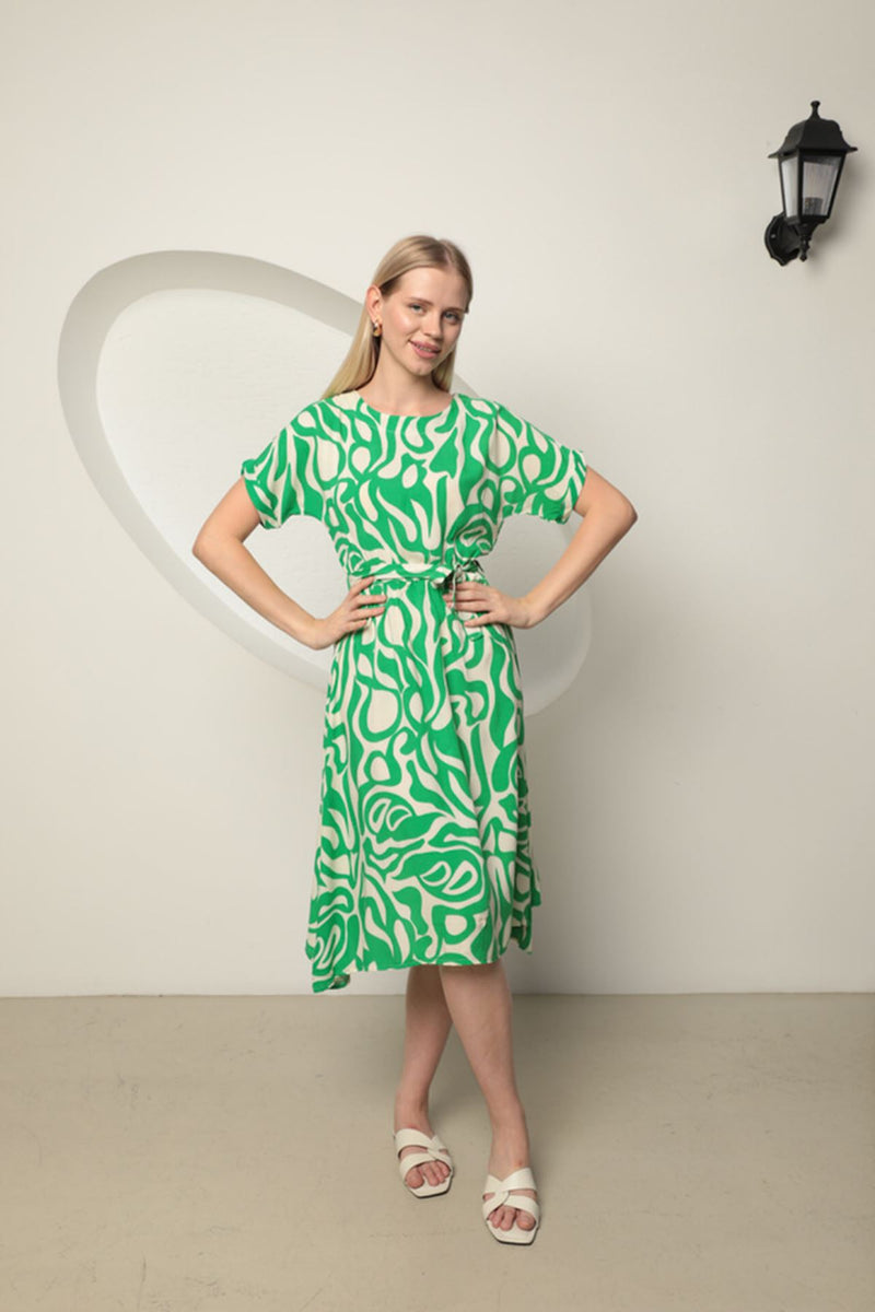 Viscose Fabric Wave Pattern Women's Dress-Green - STREETMODE™