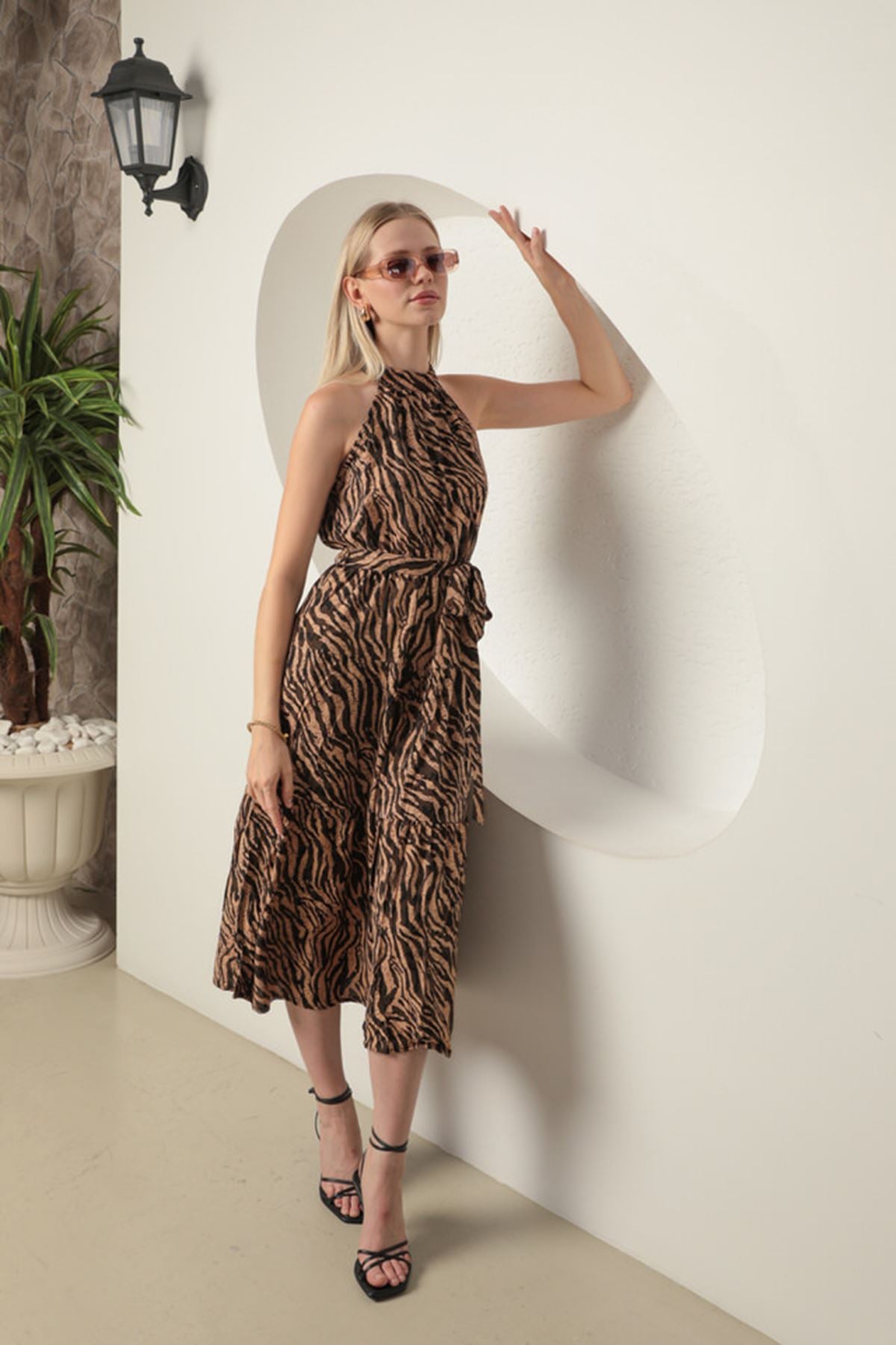Viscose Fabric Zebra Pattern Women's Dress-Brown - STREETMODE™