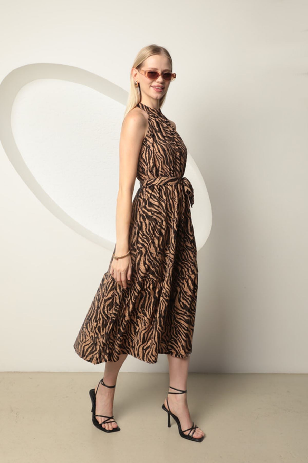 Viscose Fabric Zebra Pattern Women's Dress-Brown - STREETMODE™