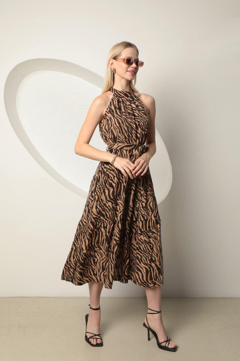 Viscose Fabric Zebra Pattern Women's Dress-Brown - STREETMODE™