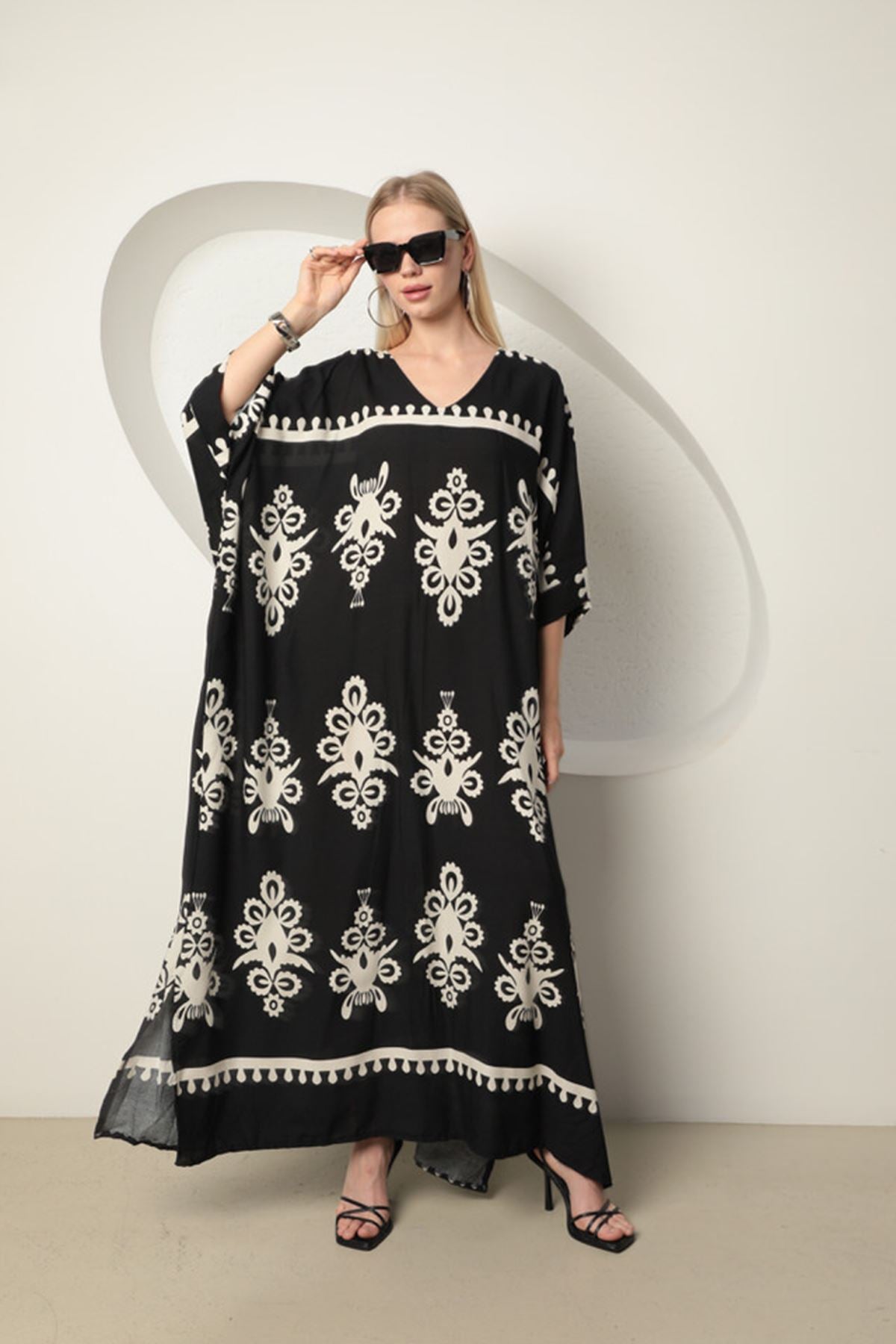 Viscose Oversize Women's Dress-Black-White - STREETMODE™