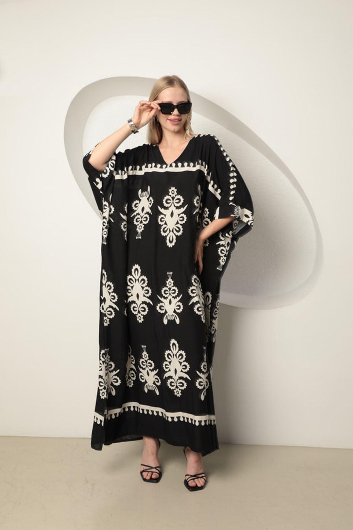 Viscose Oversize Women's Dress-Black-White - STREETMODE™