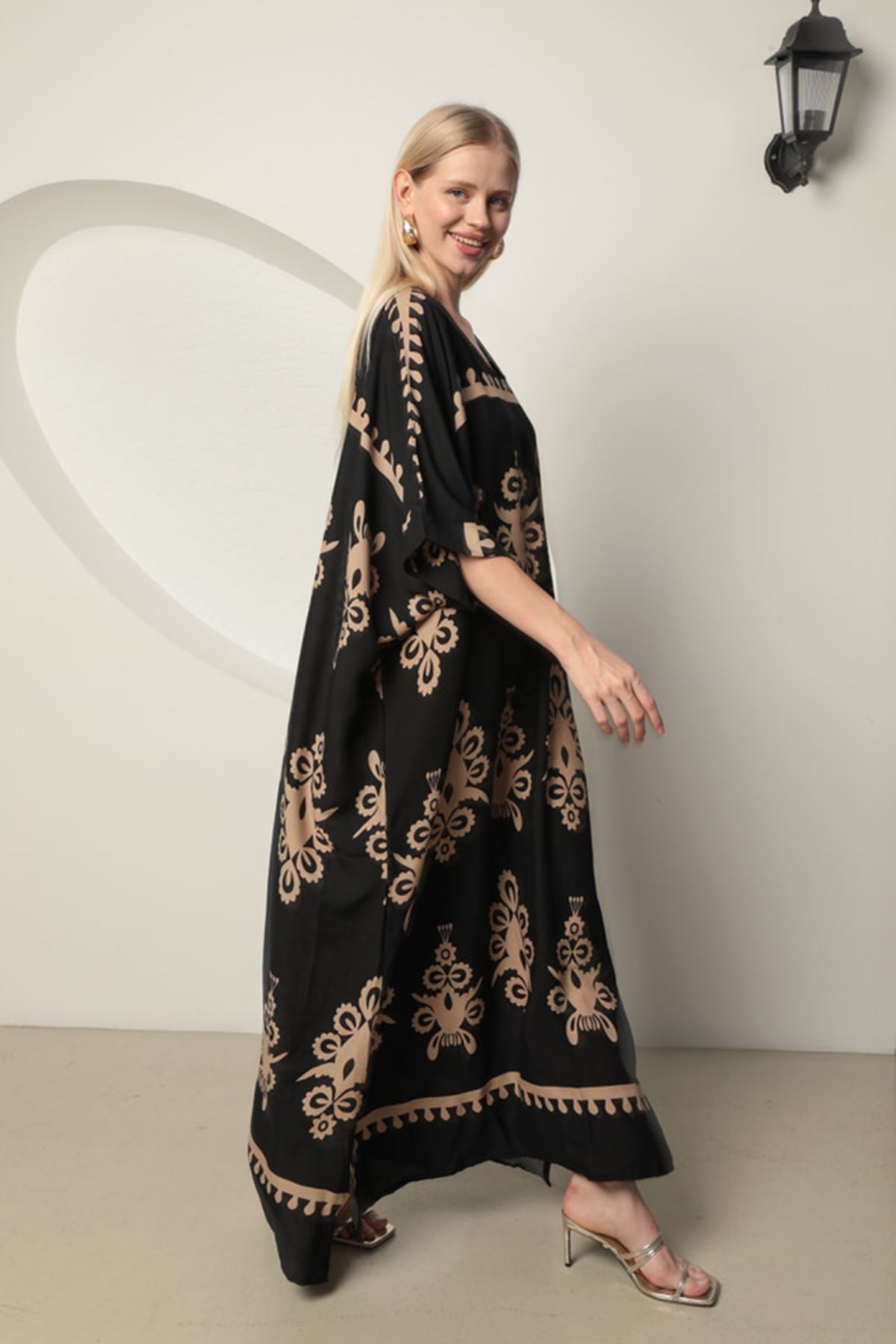 Viscose Printed Oversize Women's Dress-Black/Stone - STREETMODE™
