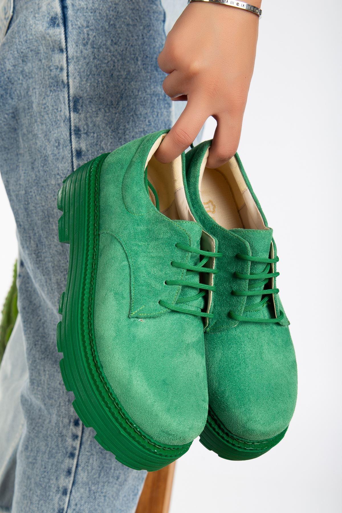 Western Lace Detail Green Suede Women's Stylish Casual Shoes - STREETMODE™