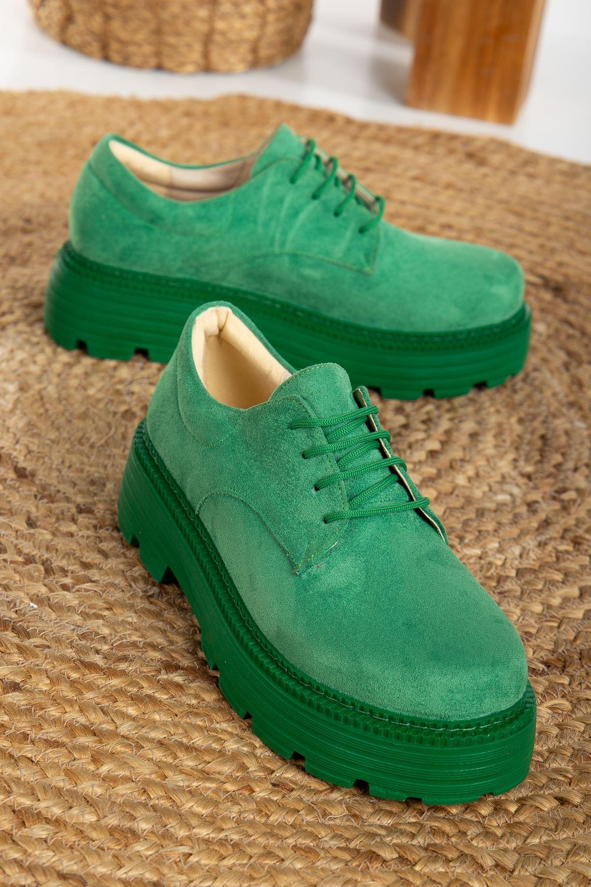 Western Lace Detail Green Suede Women's Stylish Casual Shoes - STREETMODE™