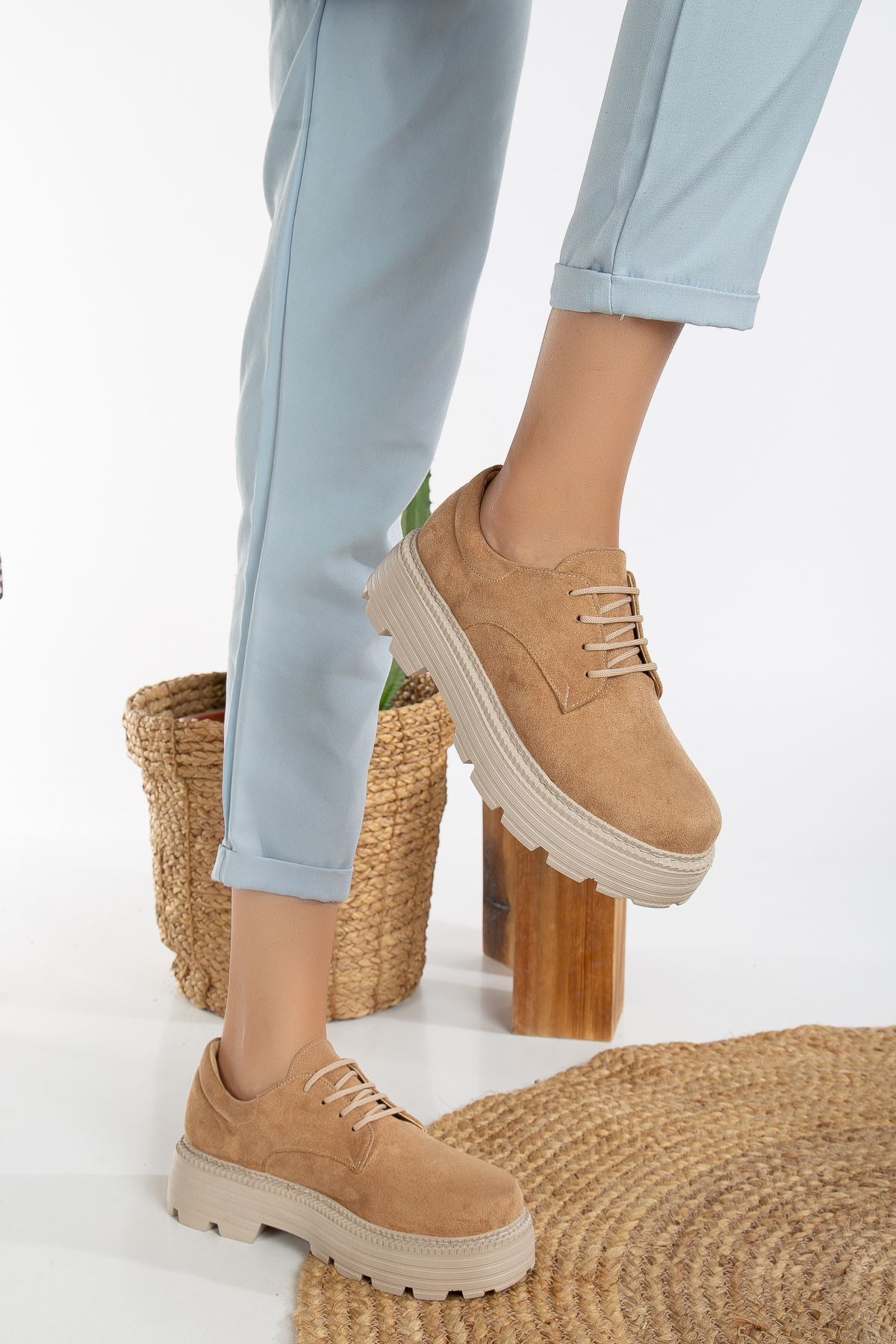 Western Lace Detail Nude Suede Women's Stylish Casual Shoes - STREETMODE™