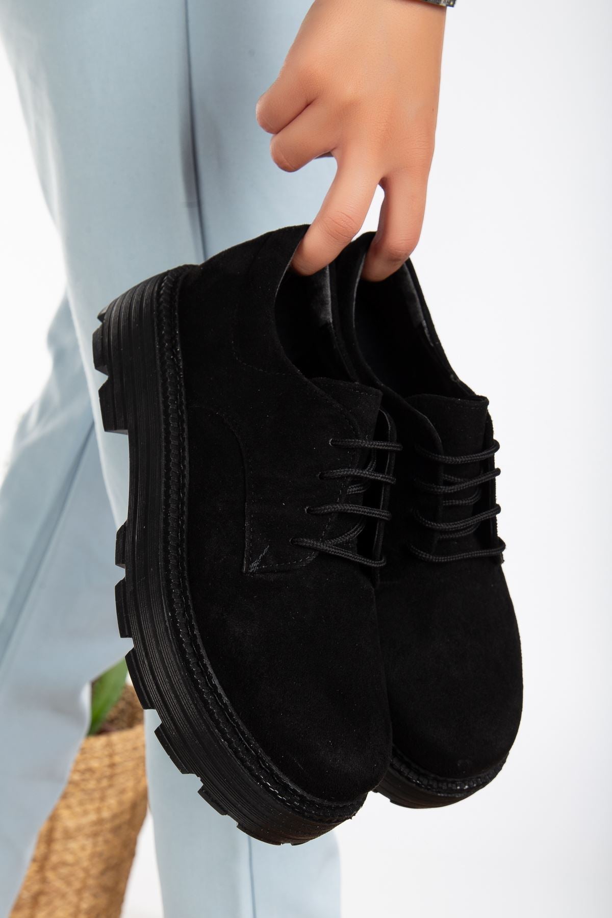 Western Lace Detailed Black Suede Women's Stylish Casual Shoes - STREETMODE™