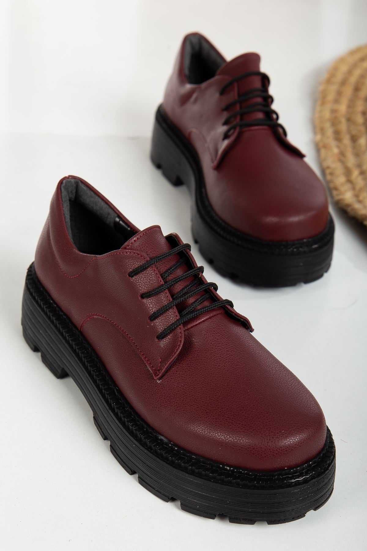 Western Lace Detailed Burgundy Skin Women's Stylish Casual Shoes - STREETMODE™