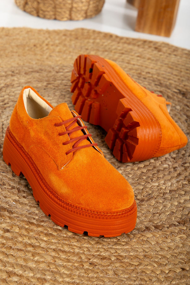 Western Lace Detailed Orange Suede Women's Stylish Casual Shoes - STREETMODE™