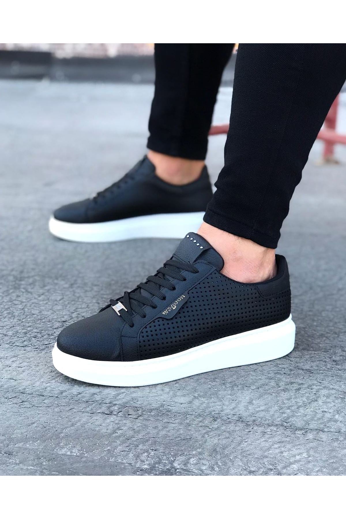 WG01 Black Perforated Men's High-Sole Shoes sneakers - STREETMODE™