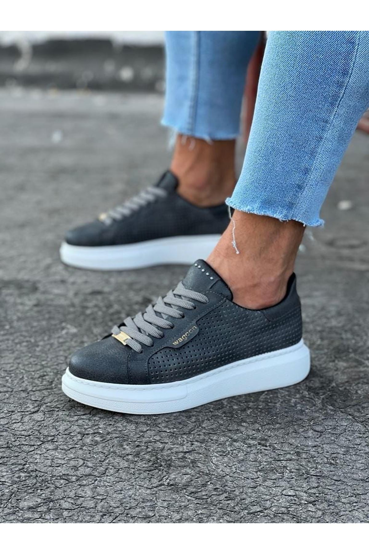WG01 Gray Perforated Men's High-Sole Shoes sneakers - STREETMODE™